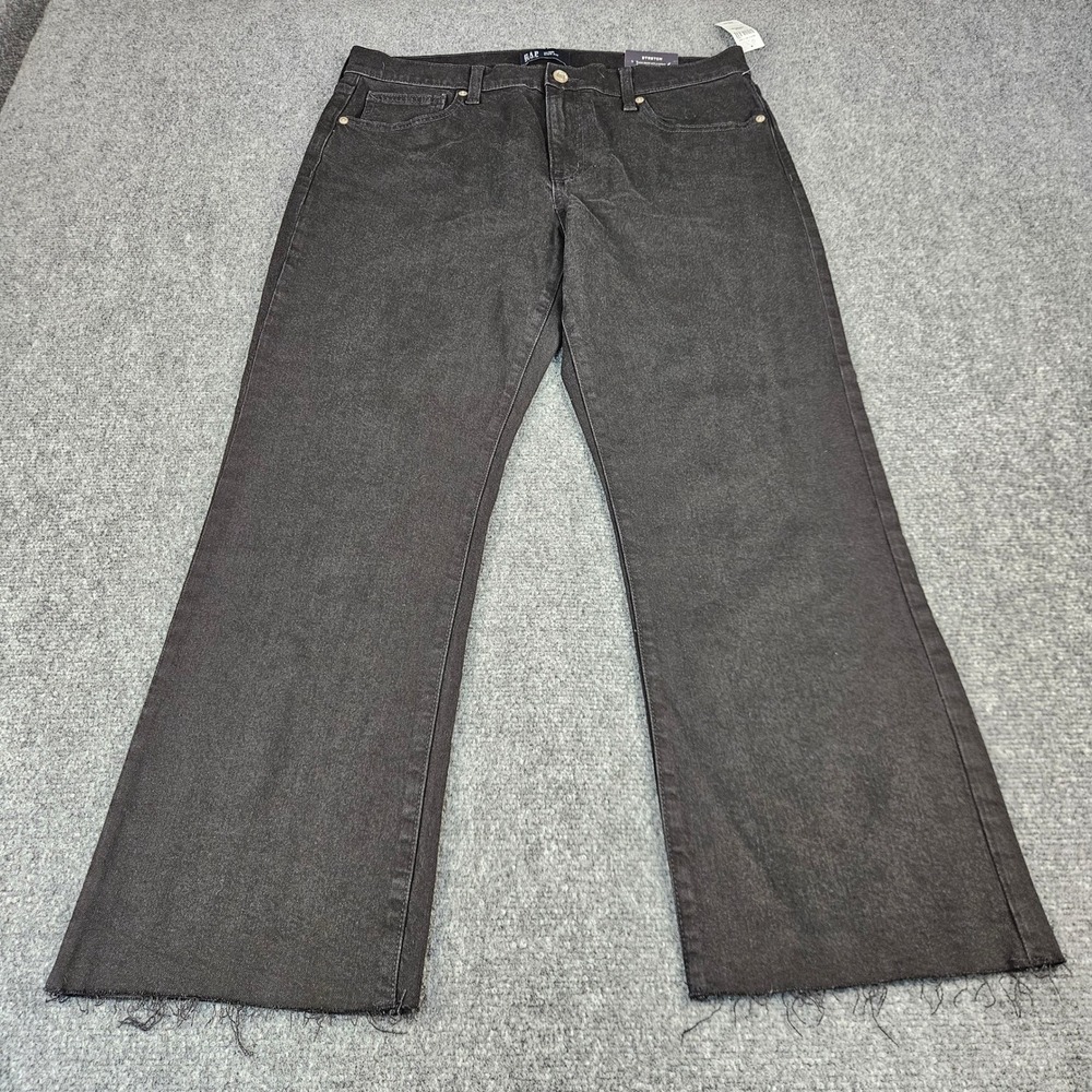 Gap Denim Kick Fit Jeans Womens 14/32R Washed Black Stretch Raw Hem 592771-00-1